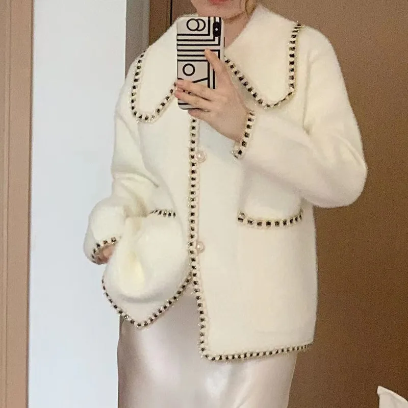 

Imitation Mink Coat Women Autumn And Winter Knitted Big Lapel Coat Jacket Women Stylish Solid Jacket