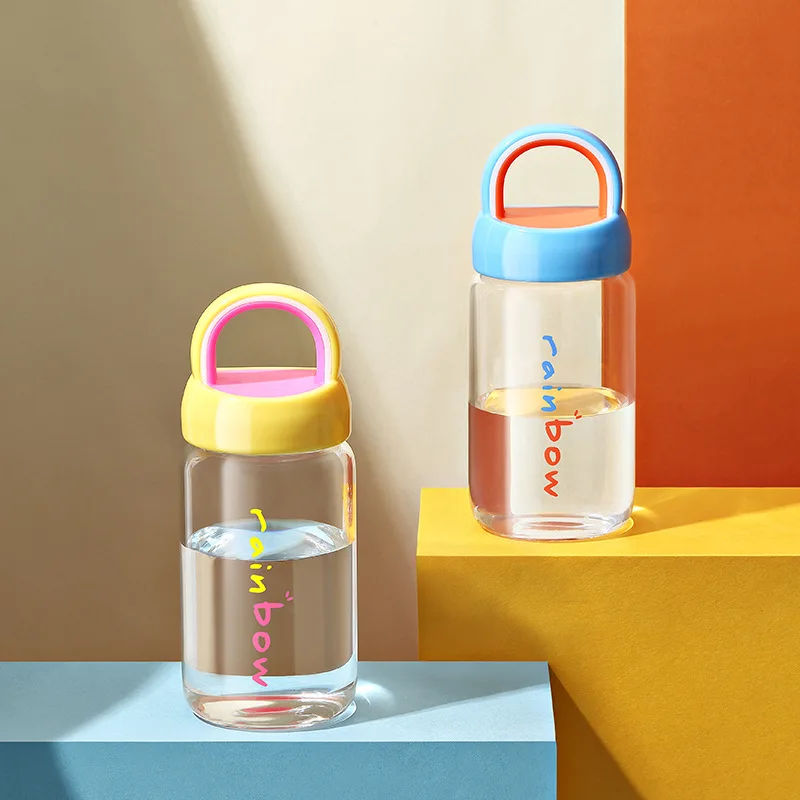 

Mini Cute Colorful Kids Water Bottle 350ml Portable Glass Drinking Bottle Bpa Free Milk Shaker Bottle Outdoor Eco-friendly