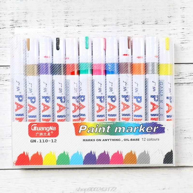 

12pcs/lot colorful Waterproof pen Car Tyre Tire Metal Permanent Paint markers Graffiti Oily Marker Pen M24 21 Dropship
