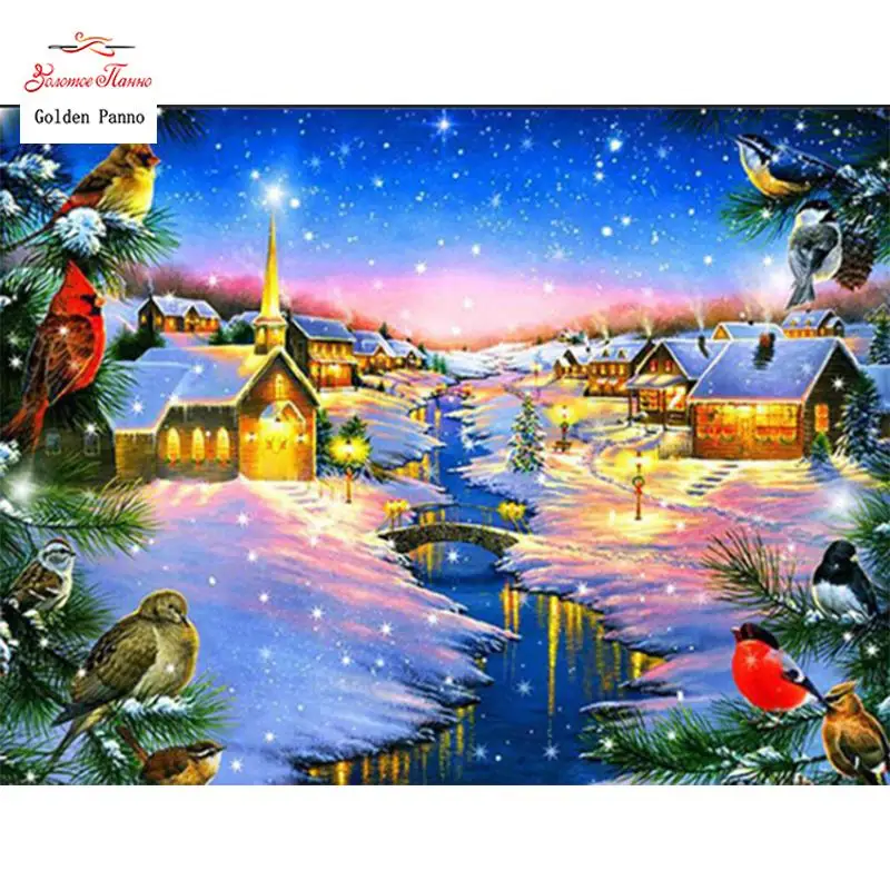 Diamond Painting House Full Square Drill 5D DIY Diamond Mosaic Landscape Rhinestone Kit Winter Handicraft Decor For Home