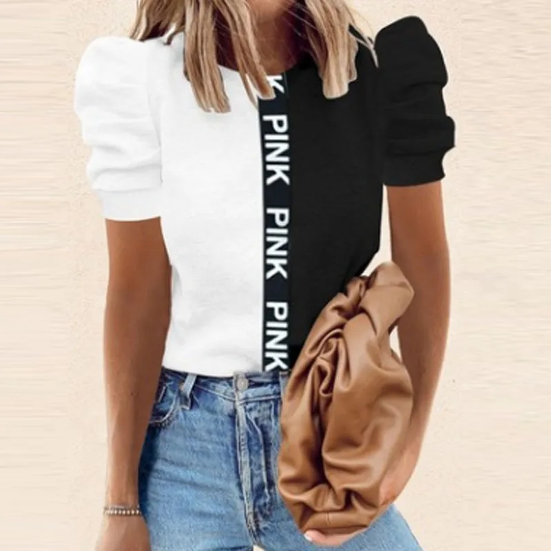 

Women's Plus Size Printed T Shirt Summer Casual Puff Sleeve Short Sleeved Tops Fashionable Temperament Commuter Clothing