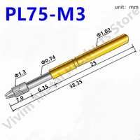 100pcs gold color spring test probe pl75 m3 phosphor bronze nickel plated pcb probe diameter 1 36mm glod t instrument test tool