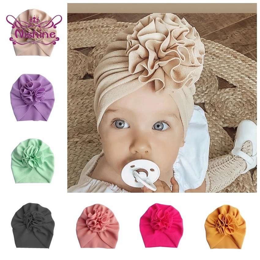New Fashion Flower Baby Hat Newborn Elastic Infant Turban Hats for Girls Cotton Kids Children Beanie Cap Headwear Photo Props