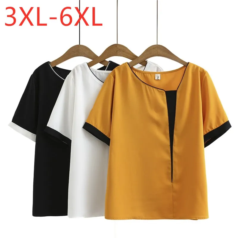 

Блузка женская шифоновая с коротким рукавом, Повседневная Свободная размера плюс, желтый топ, 3XL, 4XL, 5XL, 6XL, лето 2021