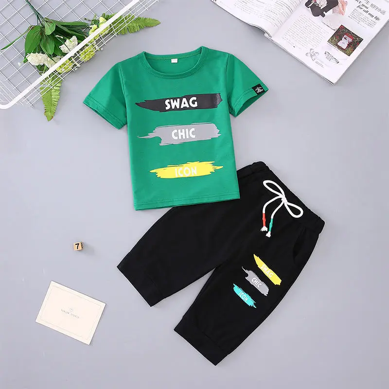 Летние комплекты одежды для мальчиков малышей футболка + штаны детский