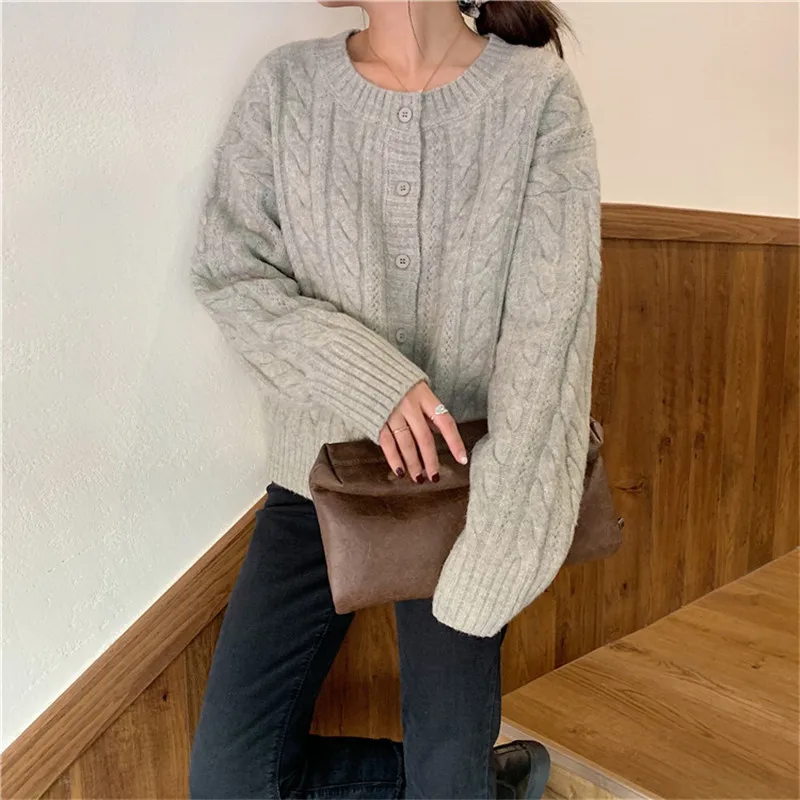 Вязаный женский кардиган HziriP свитер офисная одежда однобортный с длинным