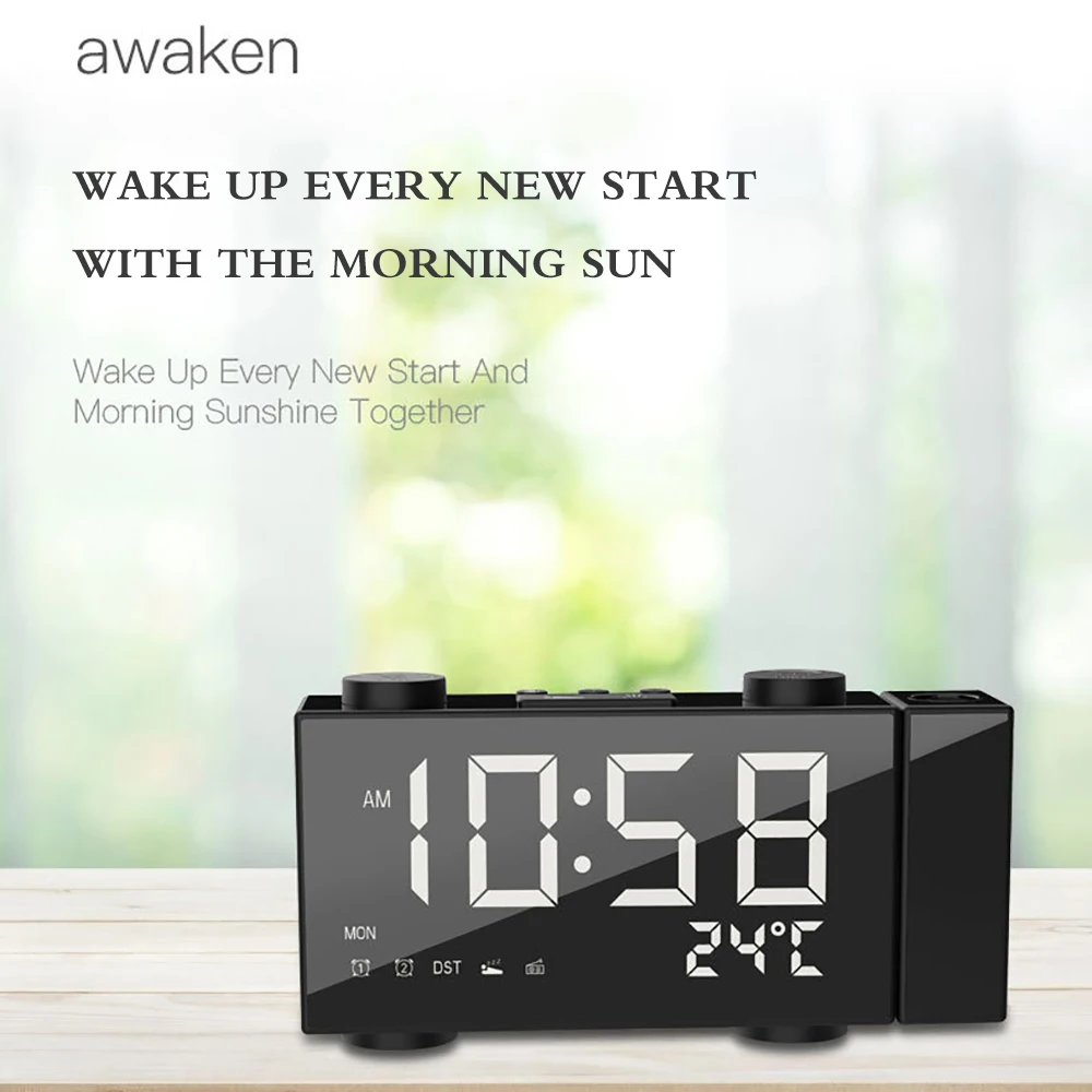 Многофункциональный проекционный Будильник Радио вращение на 180 градусов