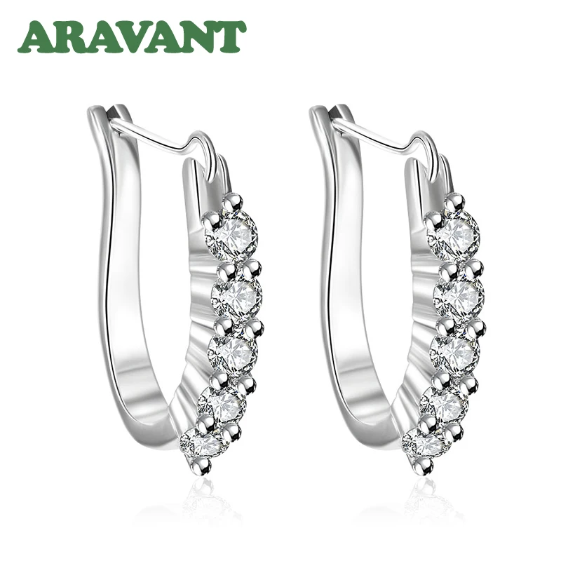 Женские серьги кольца с кубическим цирконием серебряные u образной формы