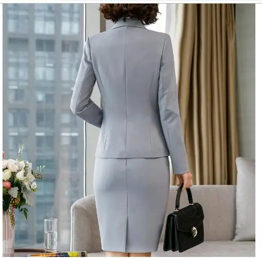 

2019 Autumn winter temperament skirt suits women formal business long sleeve slim blazer and skirt office ladies work wear