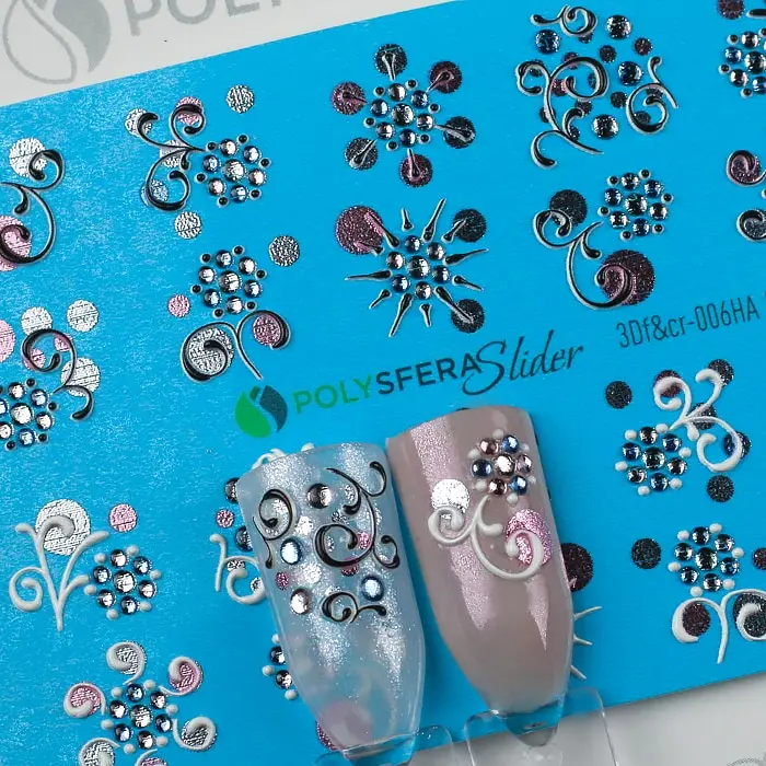 Слайдеры для ногтей 3Df&cr 006 Абстракция.Объем фольга стразы PolysferaTattoo наклейки