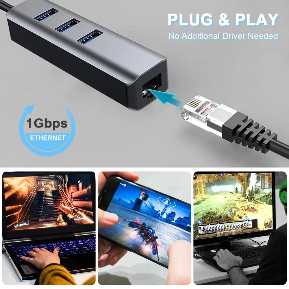 Новый USB C концентратор Gigabit Ethernet Rj45 Lan адаптер Type к 3 0 10/100/1000 сетевая карта для MacBook