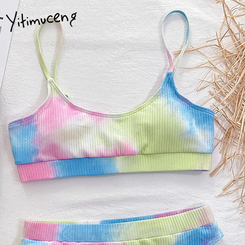 Yitimuceng мини галстук окрашивание 2 шт наборы для женщин плавание пляж бикини 2021