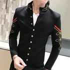 Пиджак мужской, приталенный, с золотыми пуговицами, 5 цветов, черный, синий, красный, белый, блейзеры с воротом