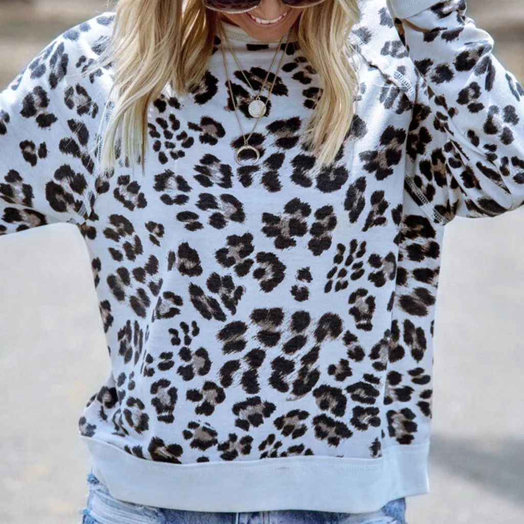 Женская Свободная блузка CHAMSGEND с круглым вырезом и леопардовым принтом