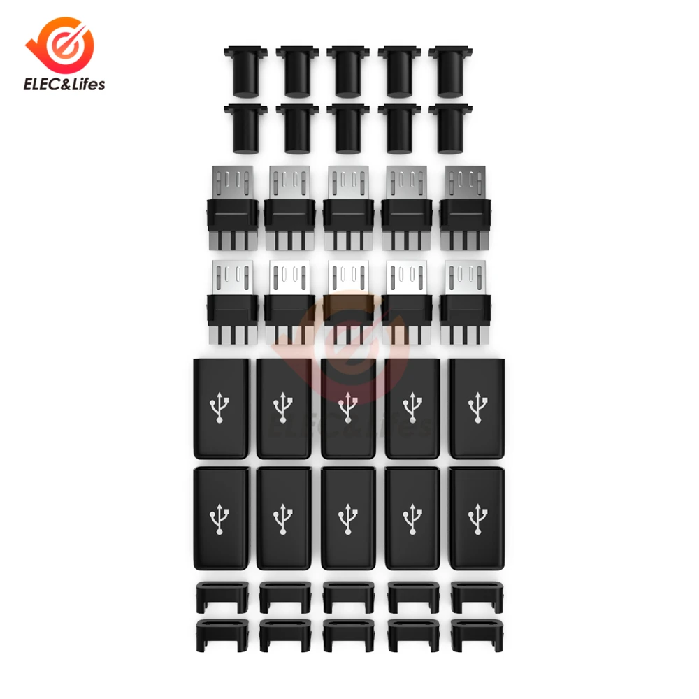 10 шт./компл. 4 в 1 сделай сам Micro USB штепсельная вилка с покрытием черный кабель для