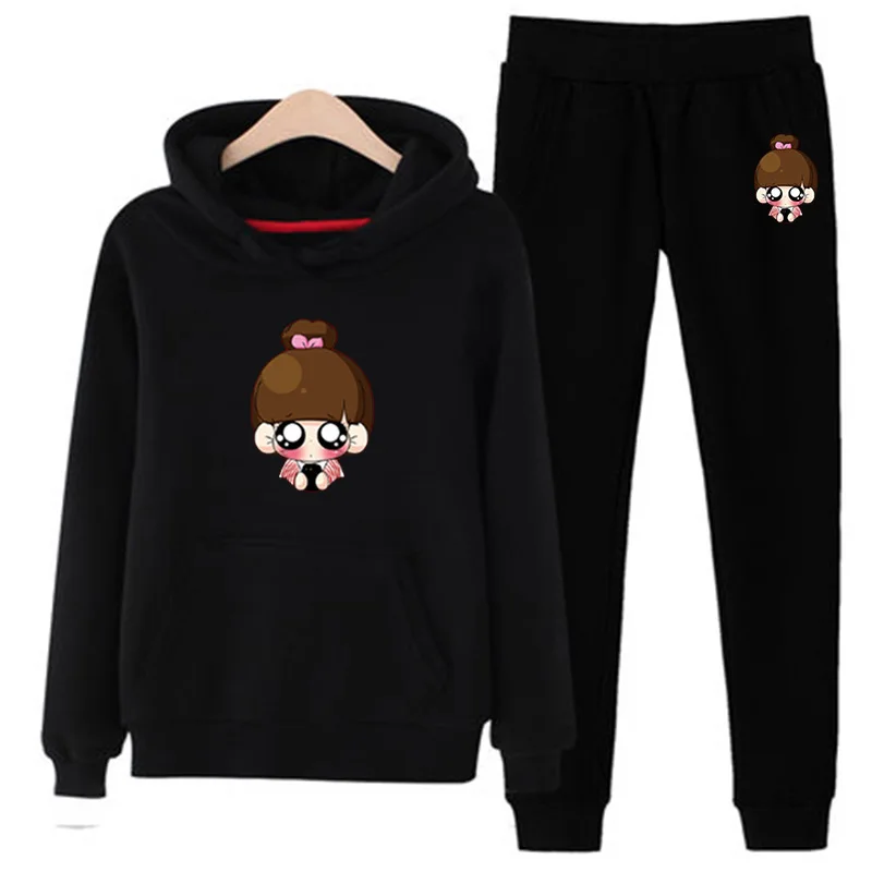 Комплект из 2 предметов, женская одежда, Chandal Mujer 2 Piezas, для бега, Femme, мультяшный принт, толстовка, штаны, спортивные костюмы, женский спортивный костюм - Цвет: Style 4 Black