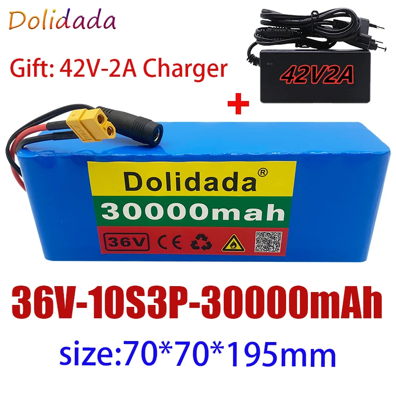 

new 10S3P 36V 30Ah 500W high power capacity 42V 18650 lithium battery pack 30000mAh electric bicycle bicycle scooter BMS+Charger