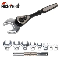 8 pcs 38 inch interchangeable head spanner ratchet wrench drive crowfoot wrench set metric chrome plated hand tools