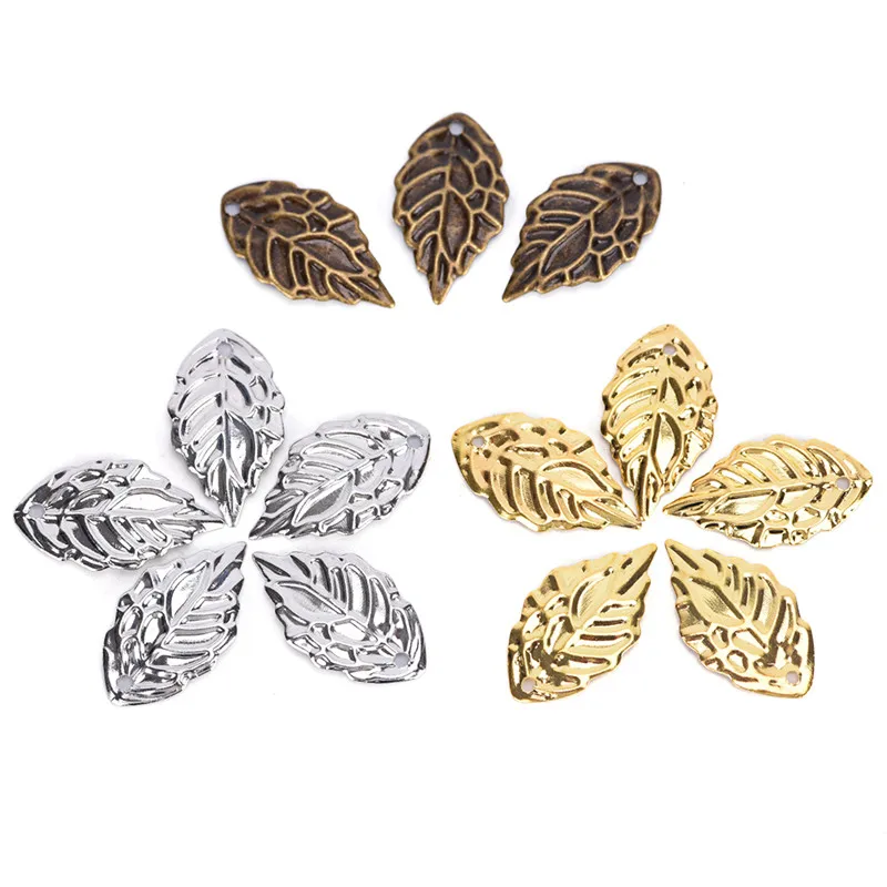 

50pcs Tree Leaf Connectors Copper Leaf Pendants Leaves Beads Gold Color Plated For Jewelry Making Accessories 18*10mm