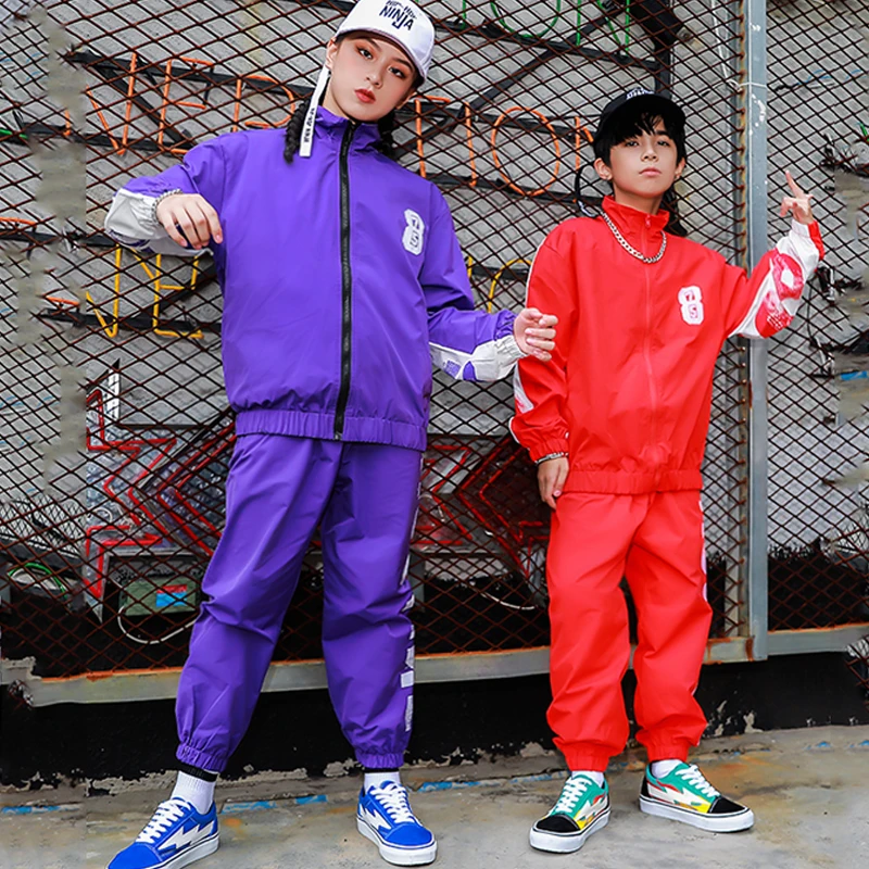 

2021 Long Sleeved Hip Hop Clothing Jacket Suit Kids Street Dance Wear Girls Pants Loose Ballroom Dance Costume Rave Outfit