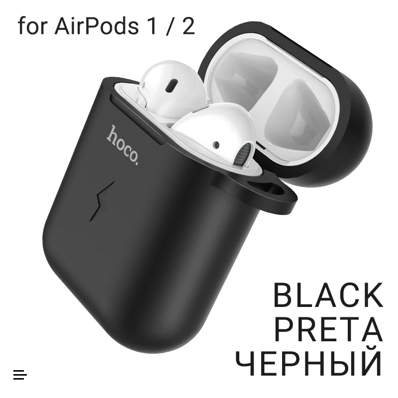 Black hoco CW22 силиконовый чехол для AirPods беспроводная зарядка защитный чехол от царапин и ударов для Air Pods поддержка для QI мягкий цветной чехол защита корпуса гарнитуры беспроводная зарядка - Цвет: Black