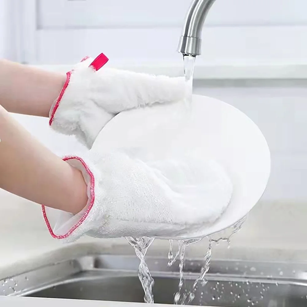 

Bamboo Fiber Dishwashing Gloves Scrubber Dish Washing Kitchen Scrub Gloves Kitchen Cleaning Tools 1, 2, 4pcs