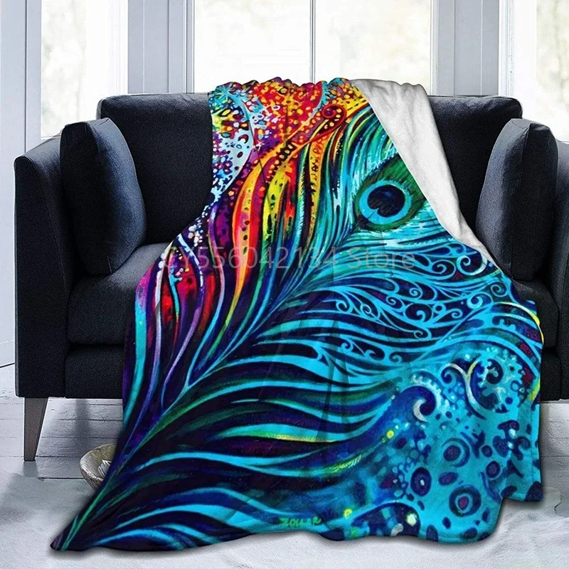Одеяло с узором из павлиньих перьев фланелевое одеяло ультрамягкое