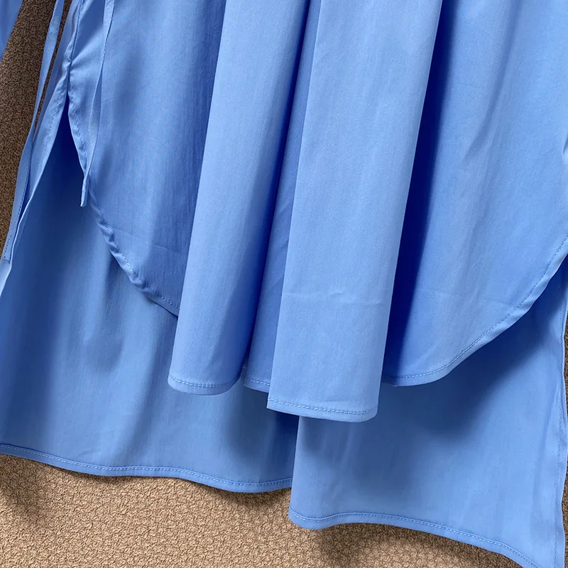 

New Spring And Summer 100% Cotton Women's Dress Blue Pure Cotton Loose Casual Elegant Temperament Large Size Dress