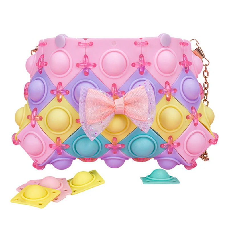 

Children Hand-assembled Messenger Bag Silicon Push It Bubble Decompression Girls DIY Stress Relieve Fidget Toys Shoudler Bag