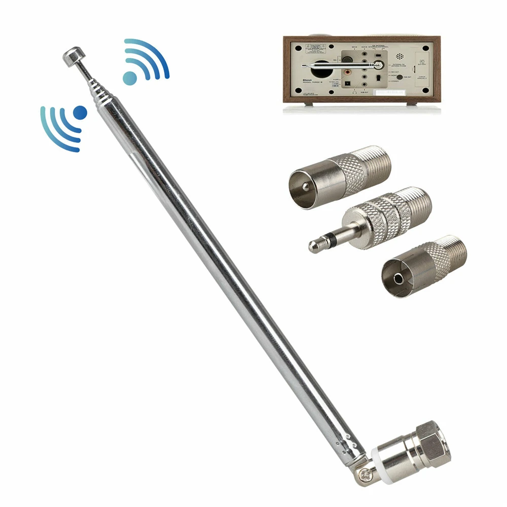

F Type Telescopic Aerial Antenna 75 Ohm with TV / 3.5 Adapter Wave Radio FM