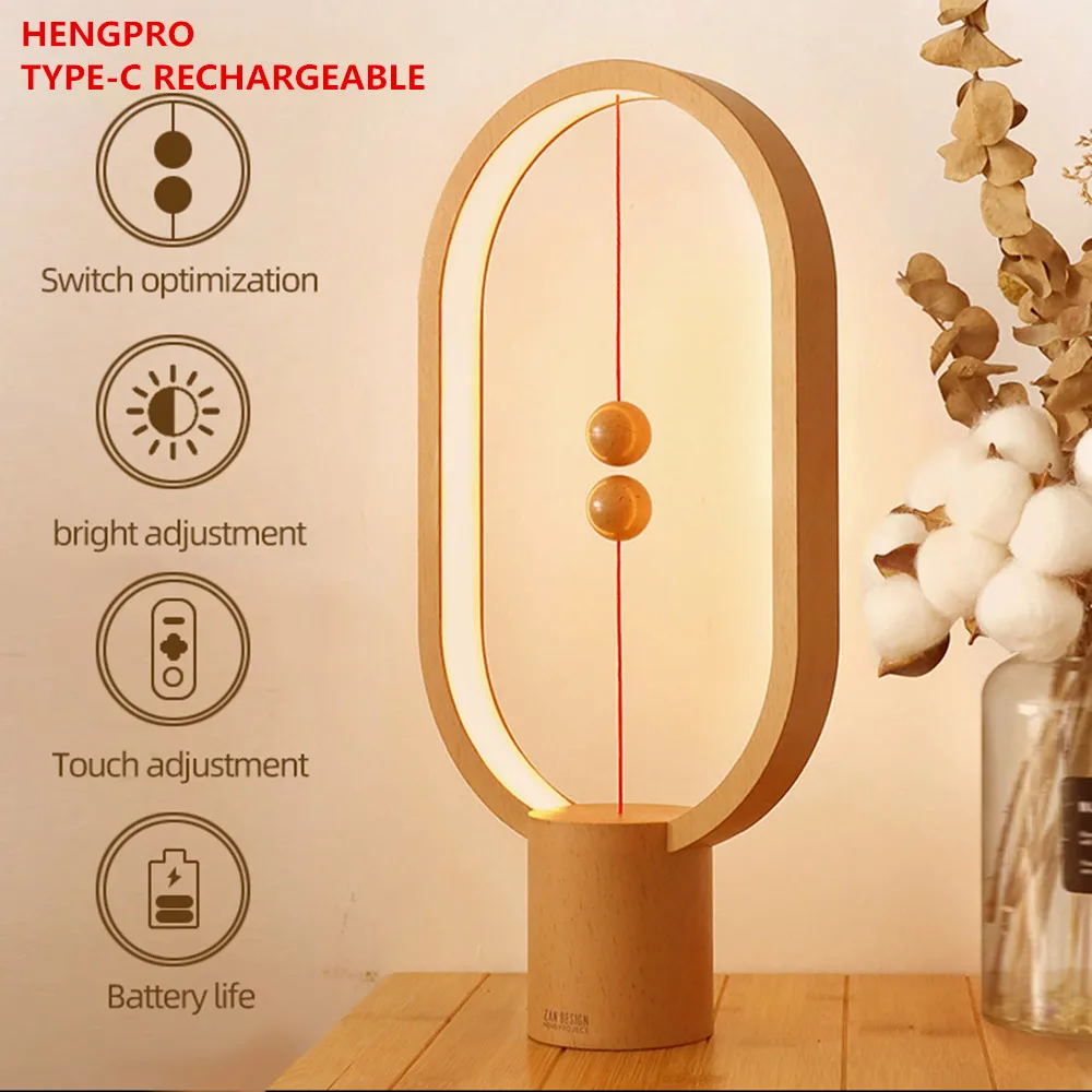 

USB Rechargeable Hengpro Balance LED Table Lamp Ellipse Magnetic Mid-Air Switch Eye-Care Night Light Touch Control Dropship