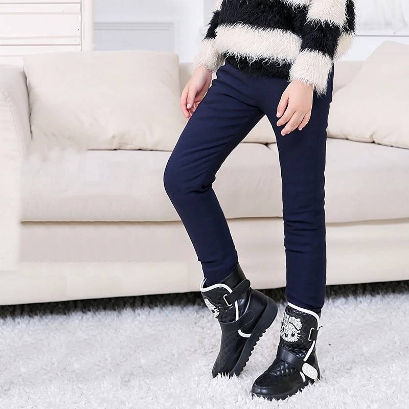 Navy blue Новое поступление, белые штаны на утином пуху для девочек, зимняя теплая одежда Детские утепленные брюки высокого качества детские однотонные брюки-карандаши - Цвет: Navy blue