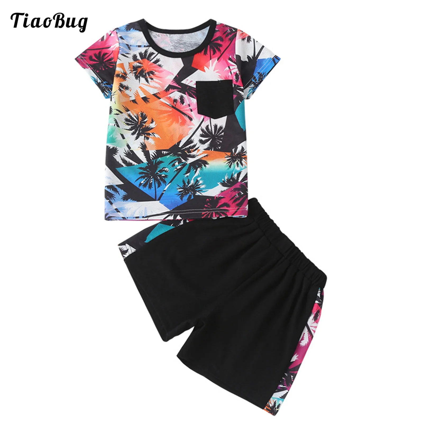 

Хлопковый костюм для мальчиков, повседневный яркий костюм из 2 предметов, футболка с круглым вырезом и короткими рукавами с принтом кокосов...