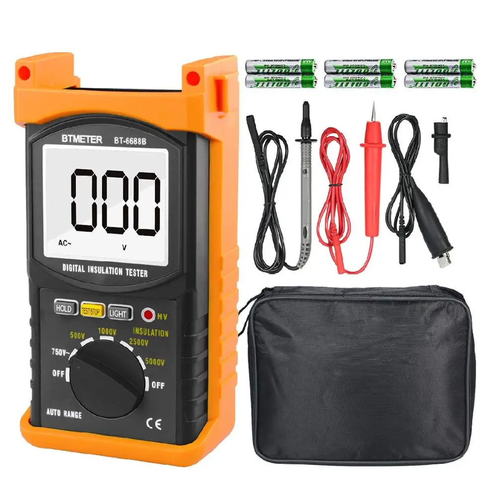 BTMETER BT-6688B цифровой тестер сопротивления изоляции er, с тестовым напряжением 5000 в, сопротивление изоляции 200 г Ом, высокое напряжение