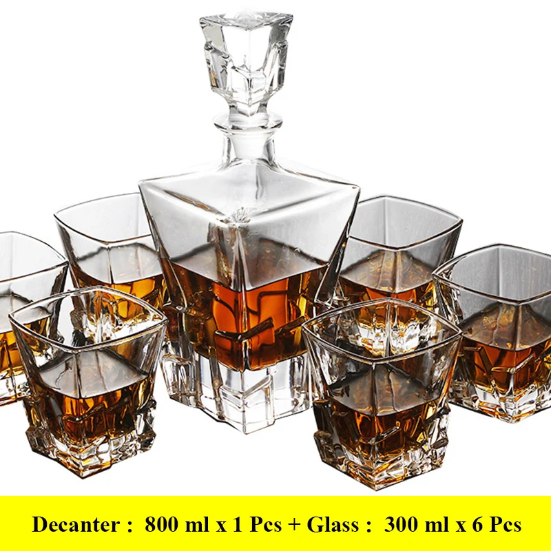 

Whiskey Decanter And Glasses Bar Set, Includes Whisky Decanter And 6 Cocktail Glasses - 7 Piece Set 210302-04
