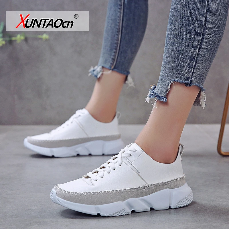 

Sewing Patchwork Casual Shoes 2022 New Sneakers Women Shoes Leather Flock Plus Size Flat Heel Lace Up Platform Shoes Woman Flats