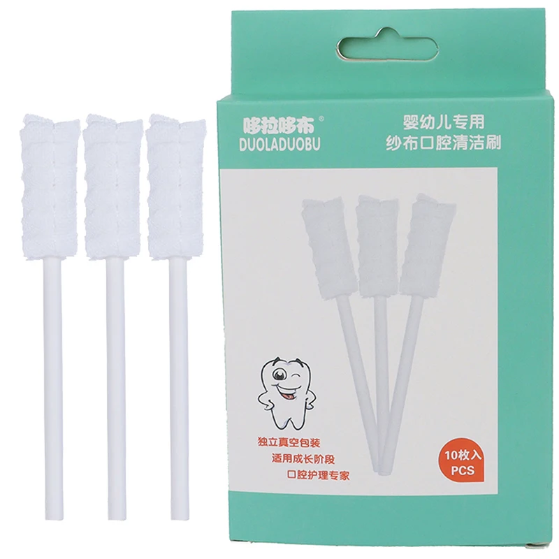 

10 Pcs Baby Oral Cleaner Cleaning Tongue Teeth Dental Disposable Nursing Tool Stick Gauze Toothbrush Brush Soft Wipes Hot