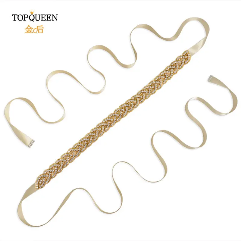 TOPQUEEN S216-G золото талия пояс необычные Стразы кушак Золотые бусы свадебный пояс золотой пояс для женщин ремни свадебные sashs Свадебные - Цвет: champagne