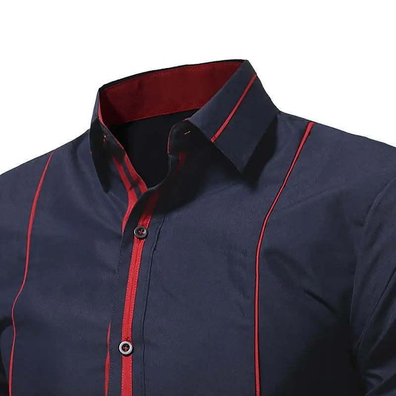 

New autumn and winter fashion Europe and the United States wind color striped trim men's Slim long-sleeved shirt men's clothing