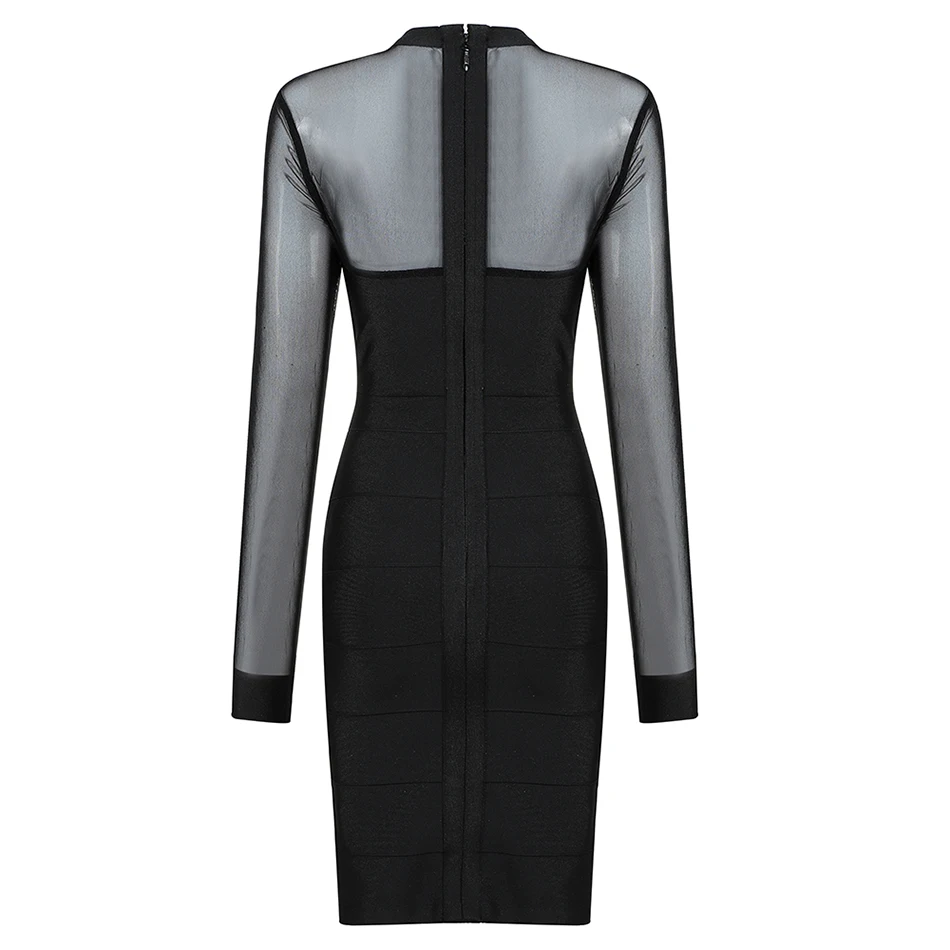 

2019 Autumn And Winter New Ladies Bandage Mini Dress Sexy Mesh See-Through Long Sleeve Bodycon Dress Club Party Vestidos