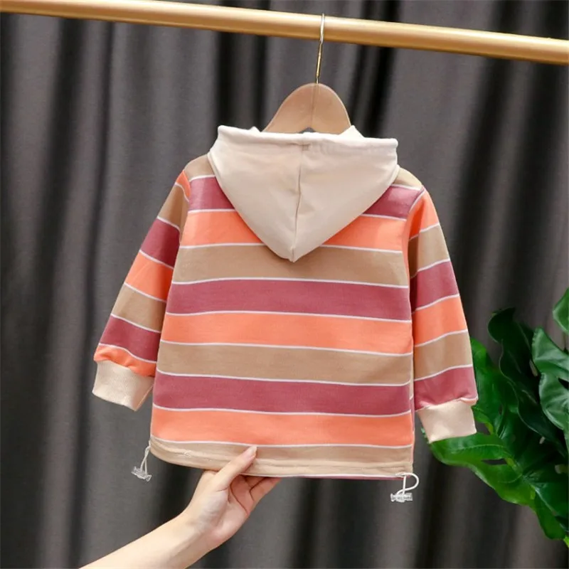 

New Fashion Kids Long Sleeves Clothes Girls Autumn Winter Tops Children Letter Striped Splicing Casual Sport Hooded Outfits 1-3Y