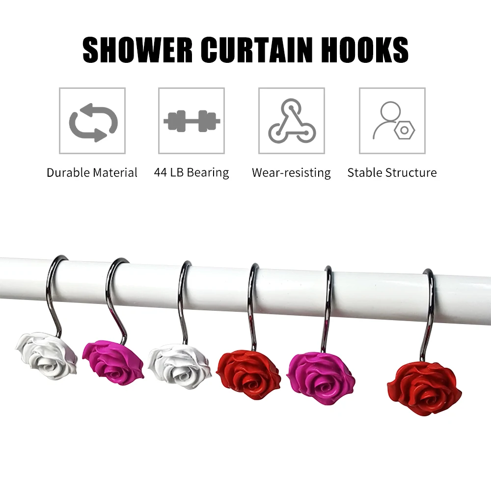 4 цвета крючки для штор с розами душа ванны s кольца устойчивые к металлу ванной
