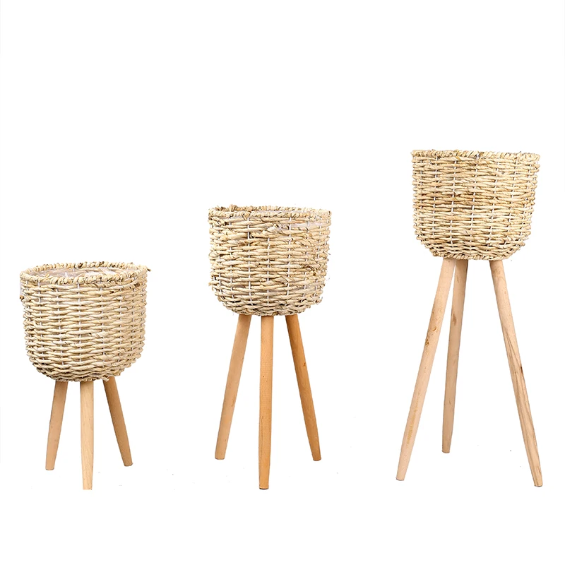 

2020 New Handmade Wicker Rattan Seagrass Belly Bamboo Storage Baskets Laundry Straw Patchwork Garden Flower Pot Planter Basket