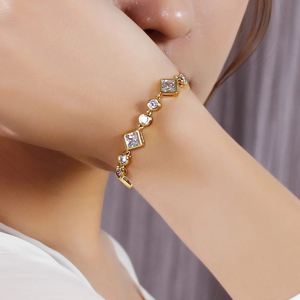 

Just Beautiful Bracelet Geometric designer Free Size Adjustable length Square and round stones Great Bracelets jewelry for women