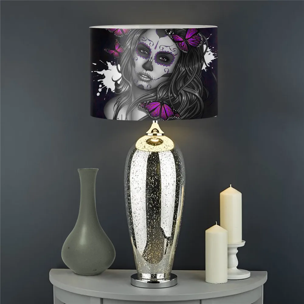 

2021 New Arrival Home Table Lamp Shades Gothic Skull Girls Printing Dust Proof Washable Lampshades Ceiling Light Cover Abat Jour