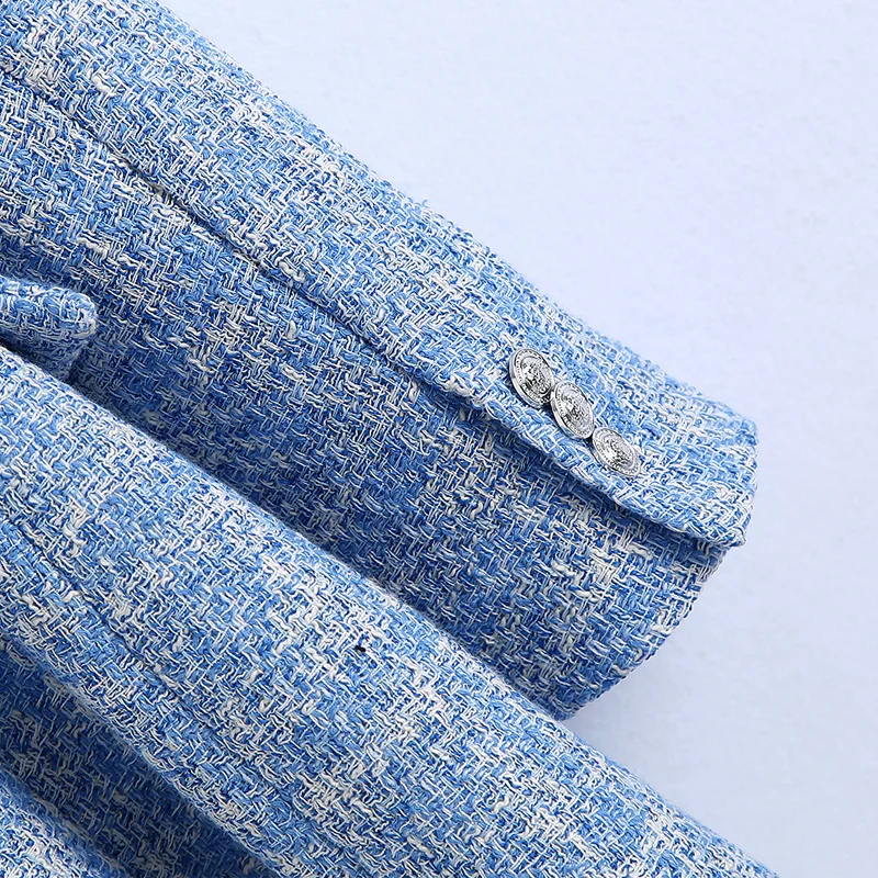 Женский блейзер с длинным рукавом Adherebling Za голубой Блейзер на пуговицах длинными