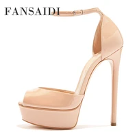 fansaidi summer fashion womens shoes elegant consice waterproof shoes apricot new peep toe narrow band sexy sandales 44 45 46