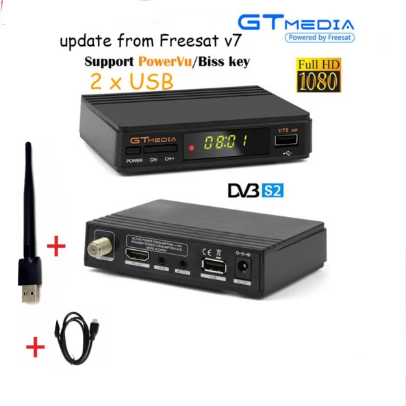 5 шт. GT медиа Freesat gtмедиа v7s DVB-S2 спутниковый ресивер Полный 1080P рецептор PowerVu Biss WiFi 3g Youtube USB PVR - Цвет: V7S WIFI 5PCS
