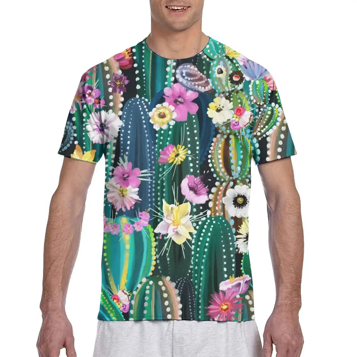 

Blooming Cactus Cacti Succulents Abstract Casual T Shirts Tee Tops Summer Men Short Sleeve Streetwear Fashion Male Tshirts