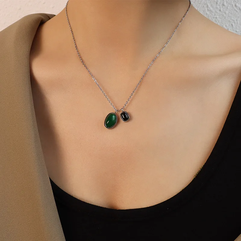 

Fashion Green Nature Stone Pendant Wholesale Gold Color Stainless Steel Chain NecklacesCollier Elegant Jewelry Gift Dropshipping
